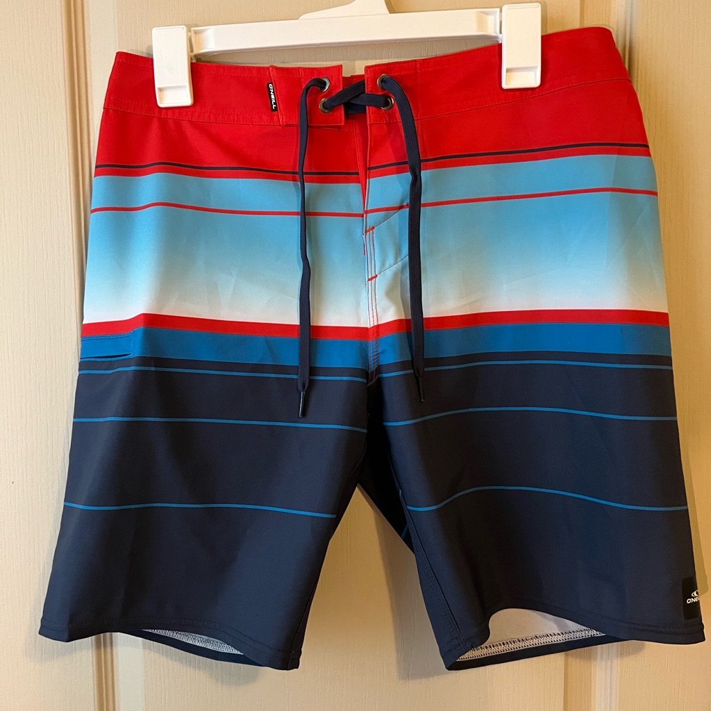 O'neill Red And Blue Striped Board Shorts